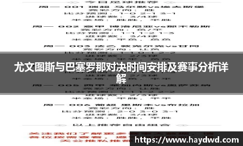 尤文图斯与巴塞罗那对决时间安排及赛事分析详解